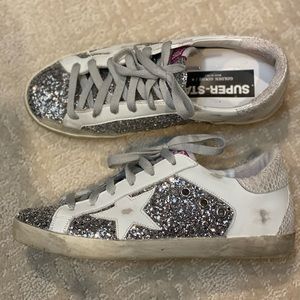 Authentic White/Silver Glitter Golden Goose Sneakers